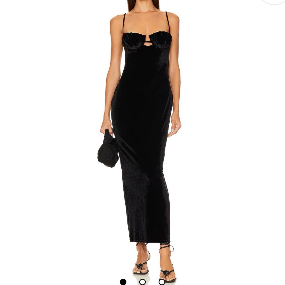 MONTCE DRESS Petal Long Dress in Black Velvet Dress Sz L